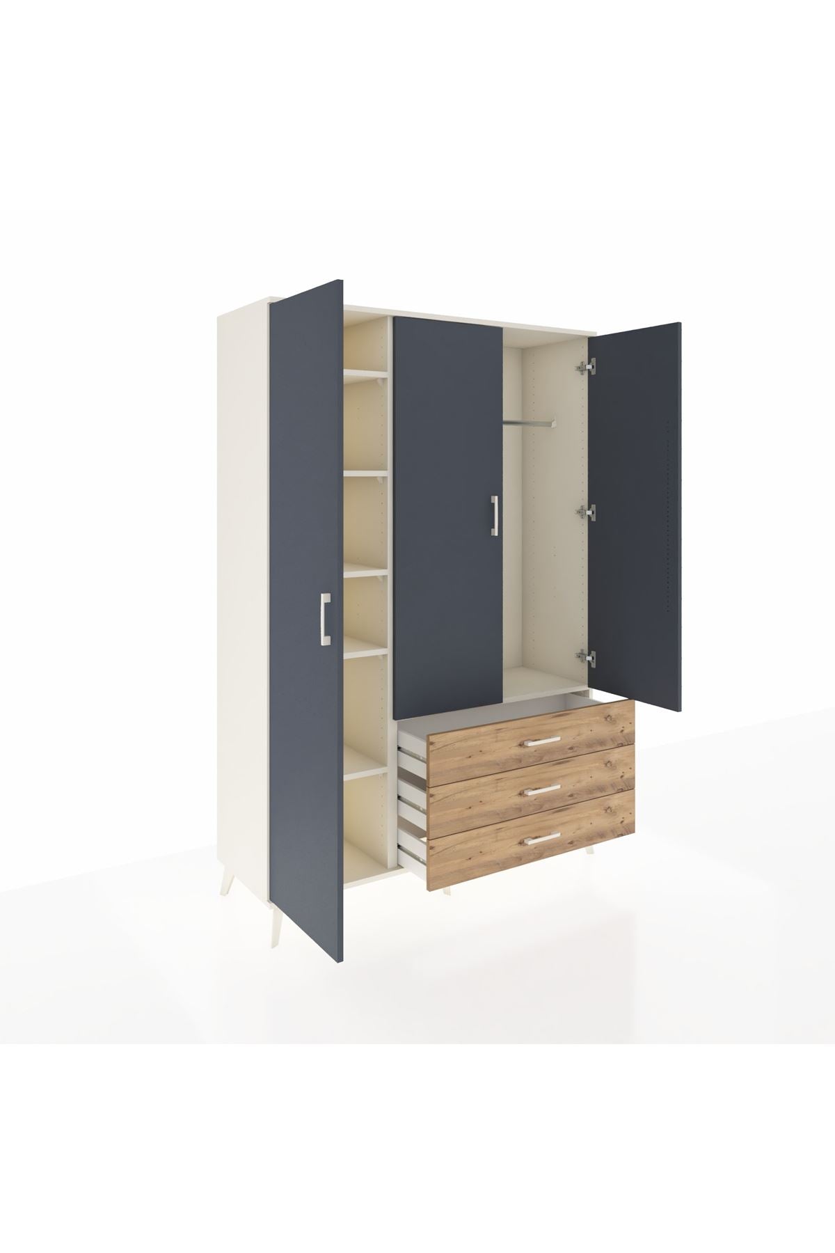 Hyperion Dolap 6 Raflı 3 Çekmeceli Tek Askılı 132x44x195 Aytaşı-Antrasit/Çam