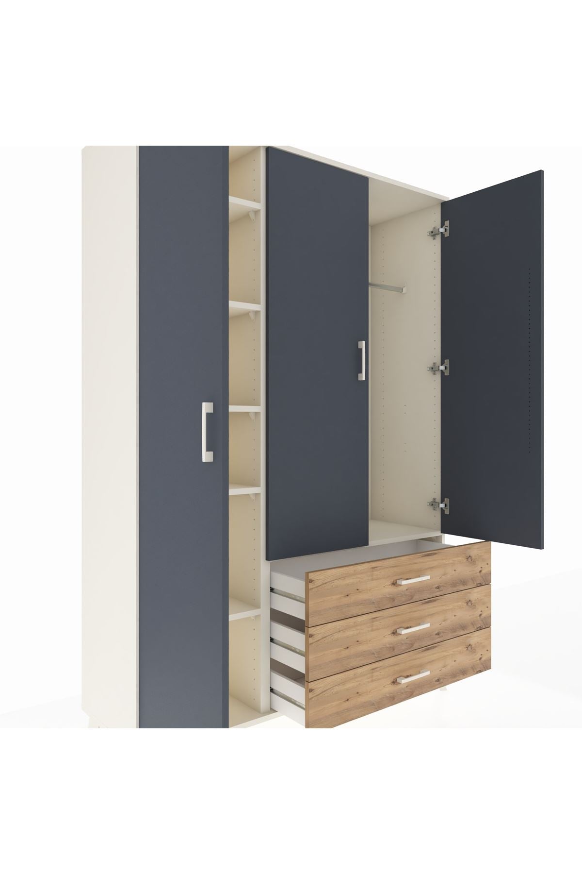 Hyperion Dolap 6 Raflı 3 Çekmeceli Tek Askılı 132x44x195 Aytaşı-Antrasit/Çam