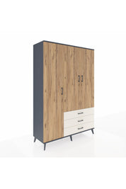 Hyperion Dolap 6 Raflı 3 Çekmeceli Tek Askılı 132x44x195 Antrasit-Çam/Aytaşı