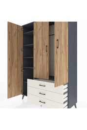 Hyperion Dolap 6 Raflı 3 Çekmeceli Tek Askılı 132x44x195 Antrasit-Çam/Aytaşı