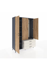 Hyperion Dolap 6 Raflı 3 Çekmeceli Tek Askılı 132x44x195 Antrasit-Çam/Aytaşı