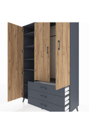 Hyperion Dolap 6 Raflı 3 Çekmeceli Tek Askılı 132x44x195 Antrasit-Çam/Antrasit