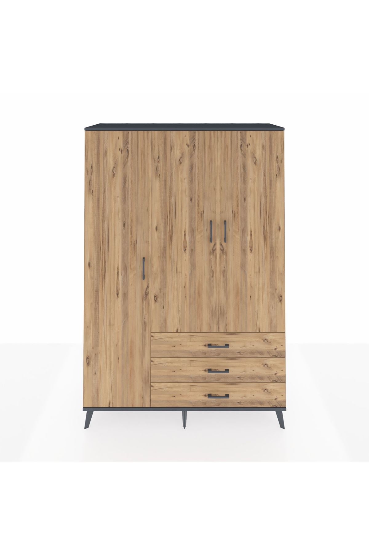 Hyperion Dolap 6 Raflı 3 Çekmeceli Tek Askılı 132x44x195 Antrasit-Çam/Çam