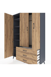 Hyperion Dolap 6 Raflı 3 Çekmeceli Tek Askılı 132x44x195 Antrasit-Çam/Çam