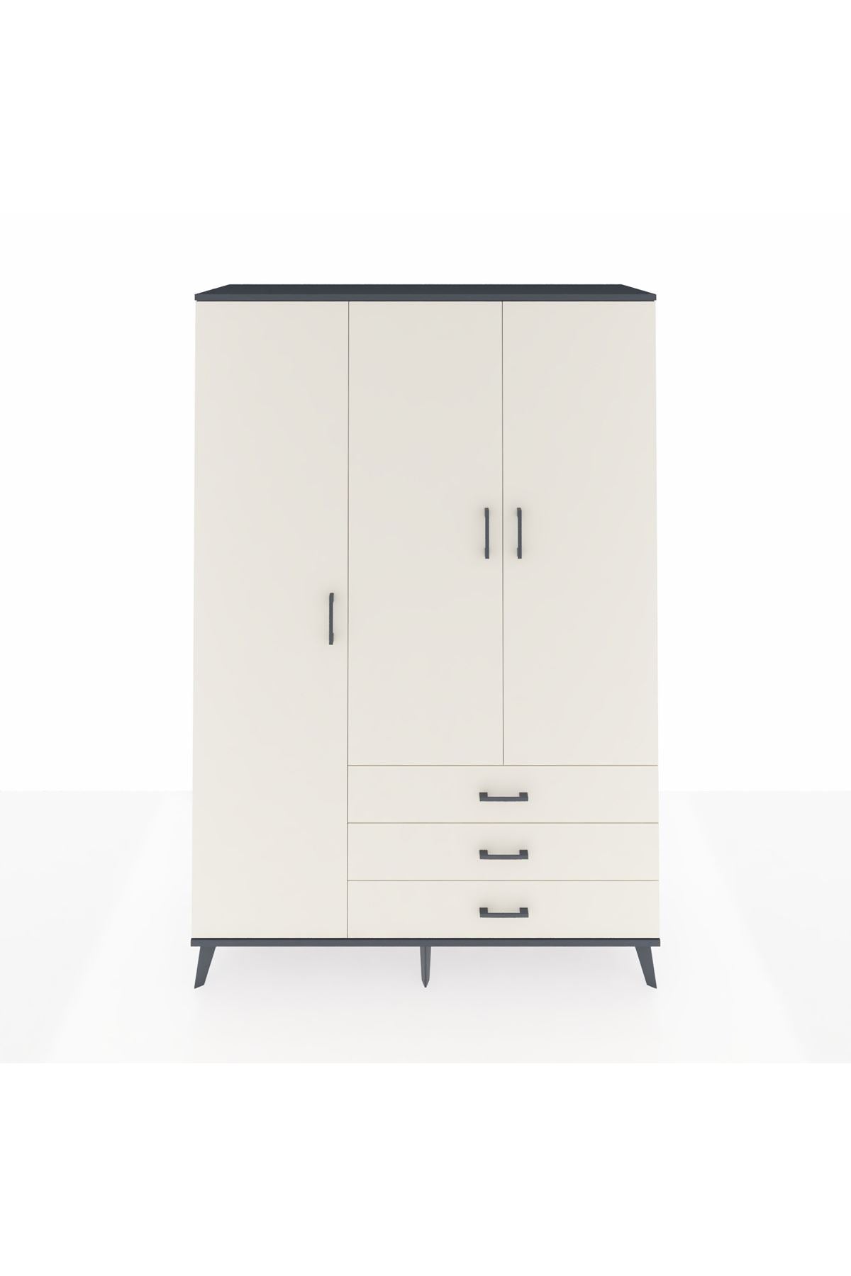 Hyperion Dolap 6 Raflı 3 Çekmeceli Tek Askılı 132x44x195 Antrasit-Aytaşı/Aytaşı