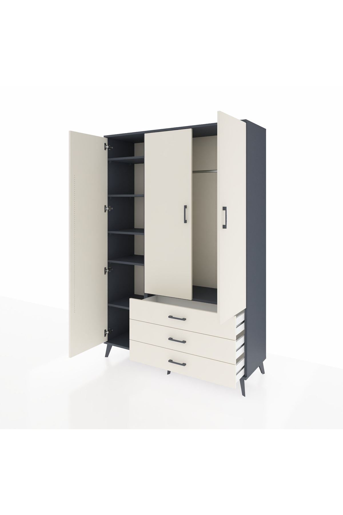 Hyperion Dolap 6 Raflı 3 Çekmeceli Tek Askılı 132x44x195 Antrasit-Aytaşı/Aytaşı