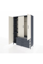 Hyperion Dolap 6 Raflı 3 Çekmeceli Tek Askılı 132x44x195 Antrasit-Aytaşı/Antrasit