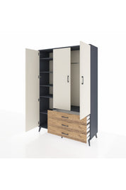 Hyperion Dolap 6 Raflı 3 Çekmeceli Tek Askılı 132x44x195 Antrasit-Aytaşı/Çam