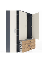 Hyperion Dolap 6 Raflı 3 Çekmeceli Tek Askılı 132x44x195 Antrasit-Aytaşı/Çam