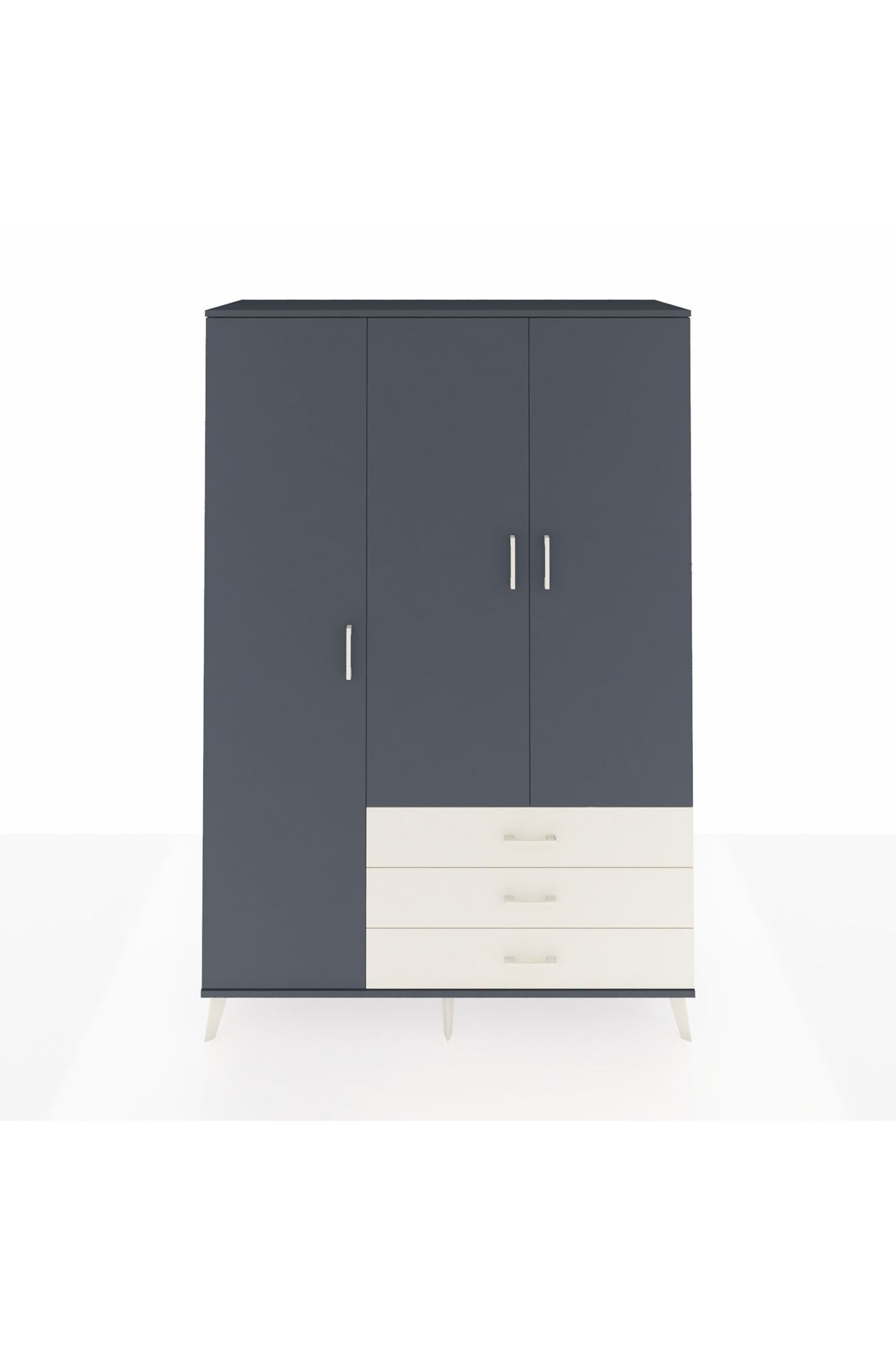 Hyperion Dolap 6 Raflı 3 Çekmeceli Tek Askılı 132x44x195 Antrasit-Antrasit/Aytaşı