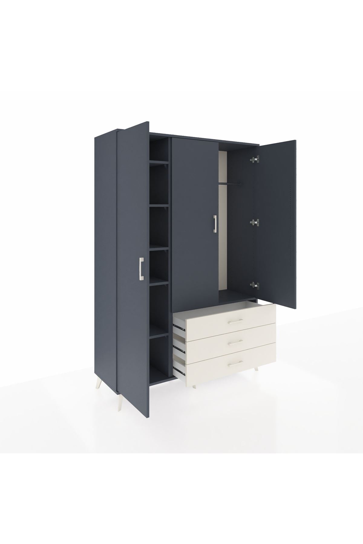 Hyperion Dolap 6 Raflı 3 Çekmeceli Tek Askılı 132x44x195 Antrasit-Antrasit/Aytaşı