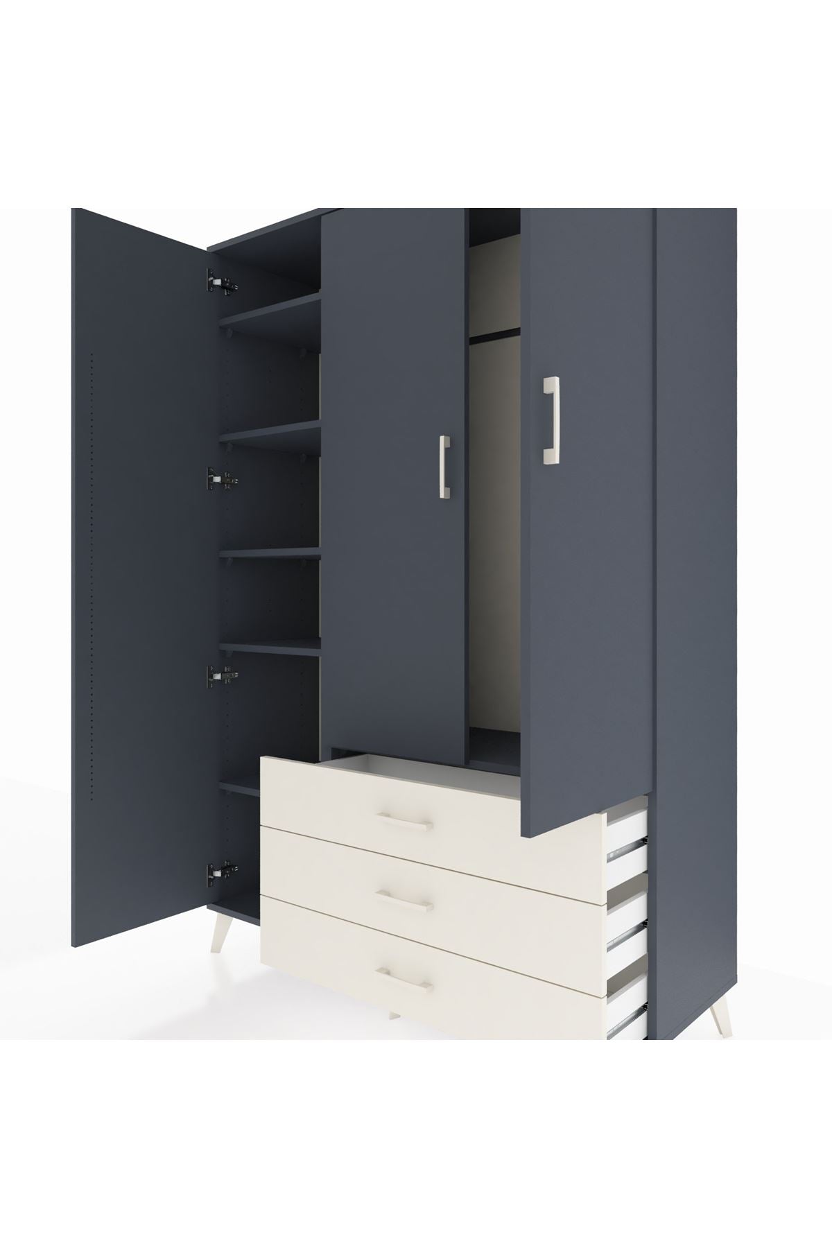 Hyperion Dolap 6 Raflı 3 Çekmeceli Tek Askılı 132x44x195 Antrasit-Antrasit/Aytaşı