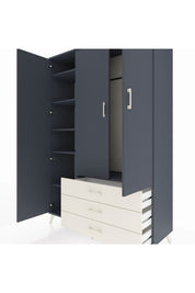 Hyperion Dolap 6 Raflı 3 Çekmeceli Tek Askılı 132x44x195 Antrasit-Antrasit/Aytaşı