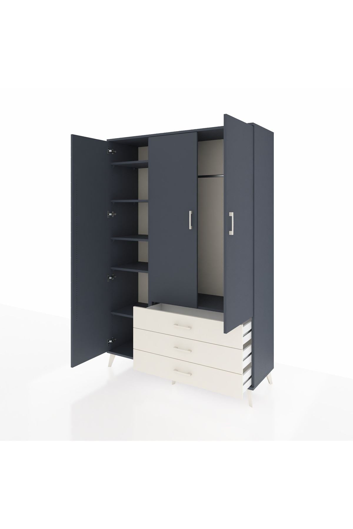 Hyperion Dolap 6 Raflı 3 Çekmeceli Tek Askılı 132x44x195 Antrasit-Antrasit/Aytaşı