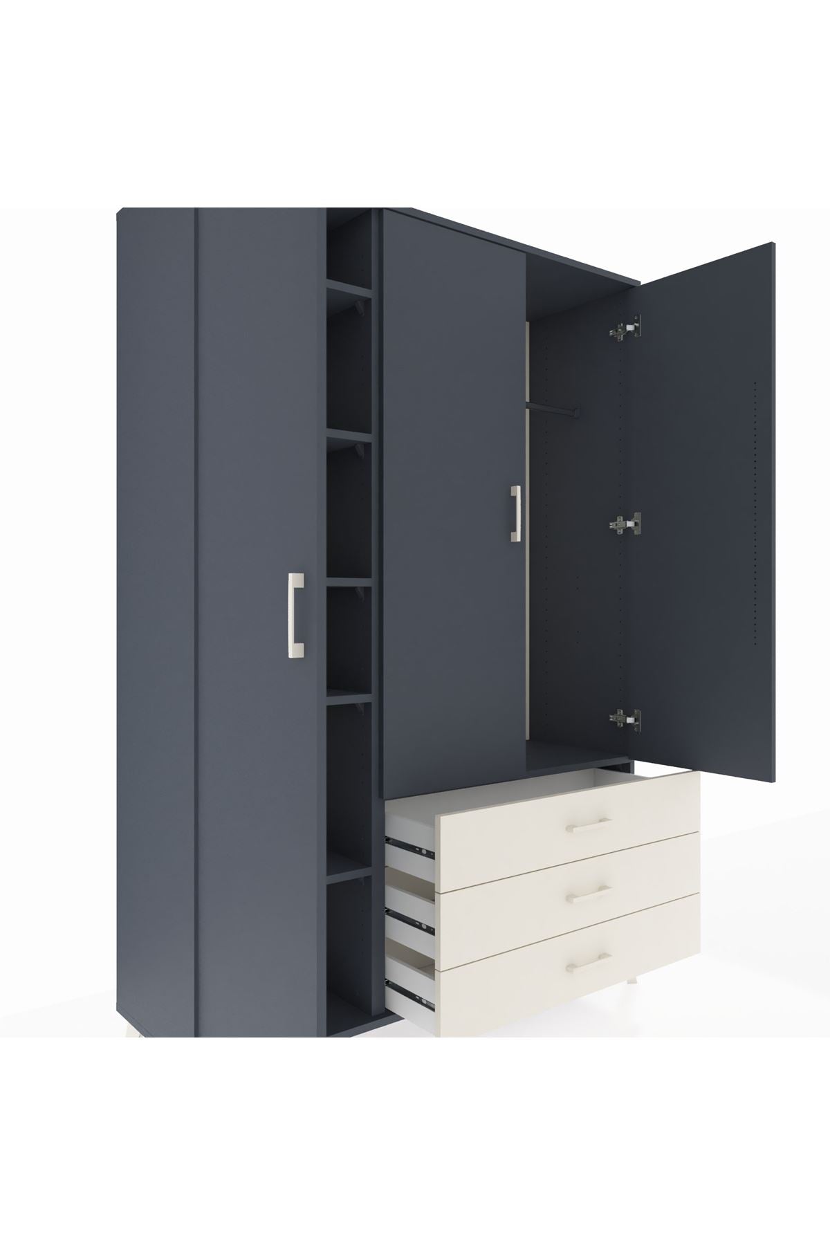 Hyperion Dolap 6 Raflı 3 Çekmeceli Tek Askılı 132x44x195 Antrasit-Antrasit/Aytaşı