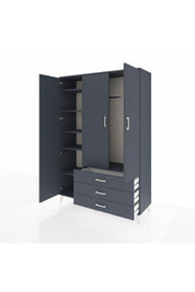 Hyperion Dolap 6 Raflı 3 Çekmeceli Tek Askılı 132x44x195 Antrasit-Antrasit/Antrasit