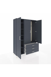 Hyperion Dolap 6 Raflı 3 Çekmeceli Tek Askılı 132x44x195 Antrasit-Antrasit/Antrasit