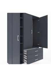 Hyperion Dolap 6 Raflı 3 Çekmeceli Tek Askılı 132x44x195 Antrasit-Antrasit/Antrasit