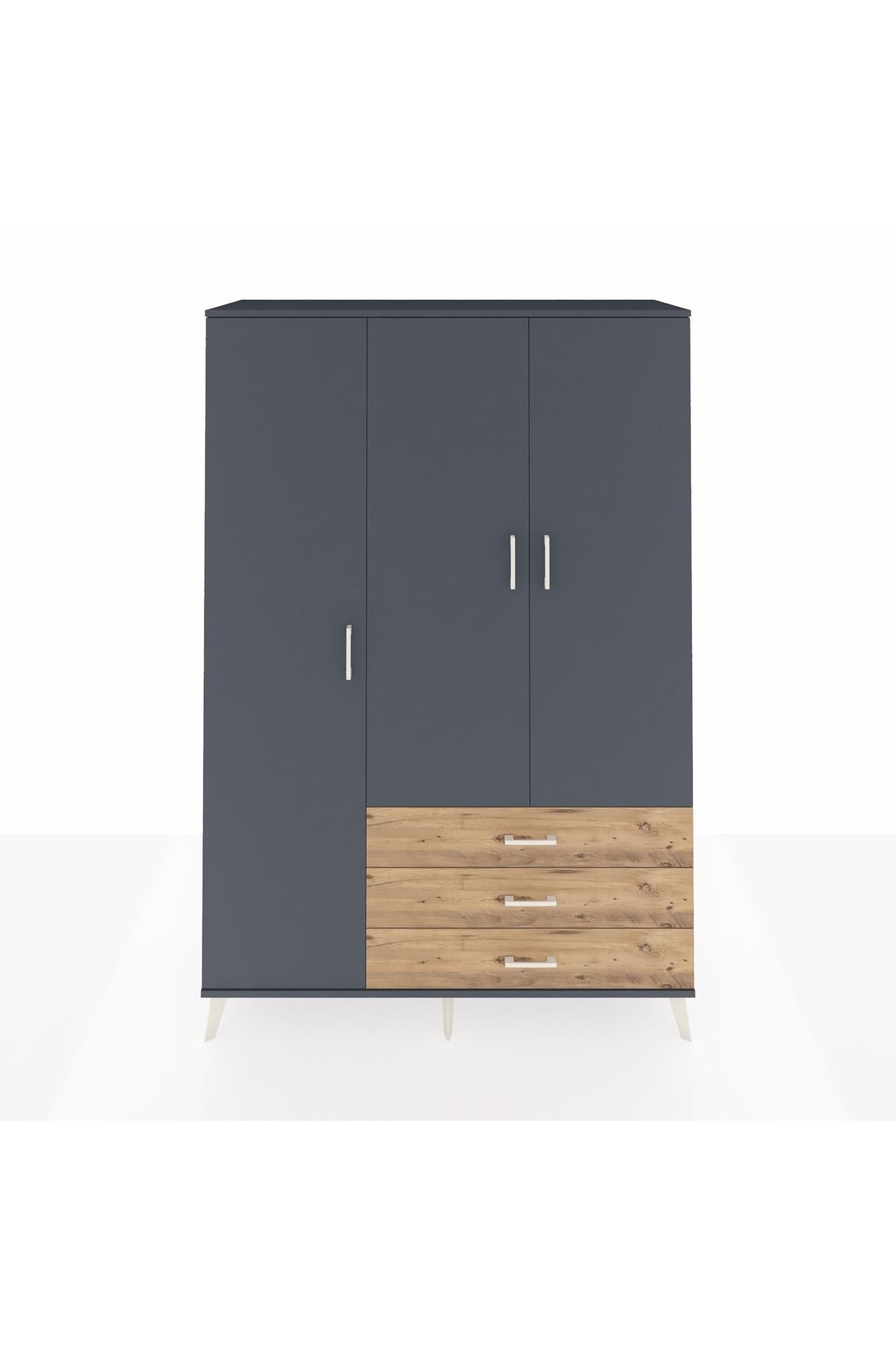 Hyperion Dolap 6 Raflı 3 Çekmeceli Tek Askılı 132x44x195 Antrasit-Antrasit/Çam