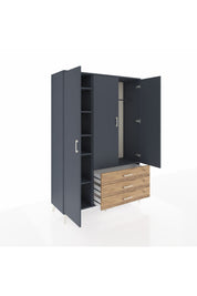 Hyperion Dolap 6 Raflı 3 Çekmeceli Tek Askılı 132x44x195 Antrasit-Antrasit/Çam