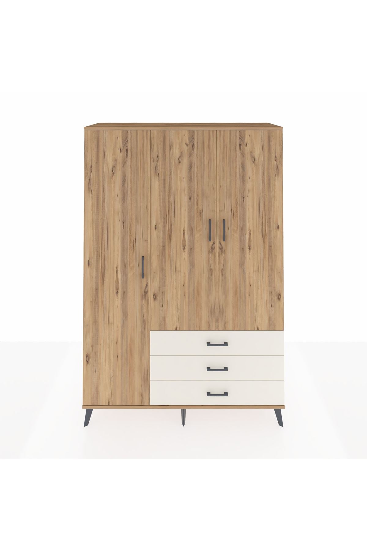 Hyperion Dolap 6 Raflı 3 Çekmeceli Tek Askılı 132x44x195 Çam-Çam/Aytaşı