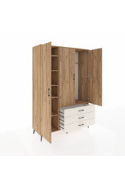 Hyperion Dolap 6 Raflı 3 Çekmeceli Tek Askılı 132x44x195 Çam-Çam/Aytaşı