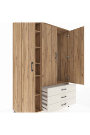 Hyperion Dolap 6 Raflı 3 Çekmeceli Tek Askılı 132x44x195 Çam-Çam/Aytaşı