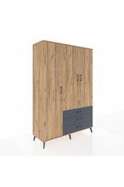 Hyperion Dolap 6 Raflı 3 Çekmeceli Tek Askılı 132x44x195 Çam-Çam/Antrasit