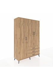 Hyperion Dolap 6 Raflı 3 Çekmeceli Tek Askılı 132x44x195 Çam-Çam/Çam