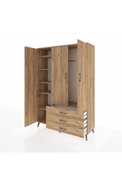 Hyperion Dolap 6 Raflı 3 Çekmeceli Tek Askılı 132x44x195 Çam-Çam/Çam