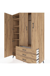 Hyperion Dolap 6 Raflı 3 Çekmeceli Tek Askılı 132x44x195 Çam-Çam/Çam