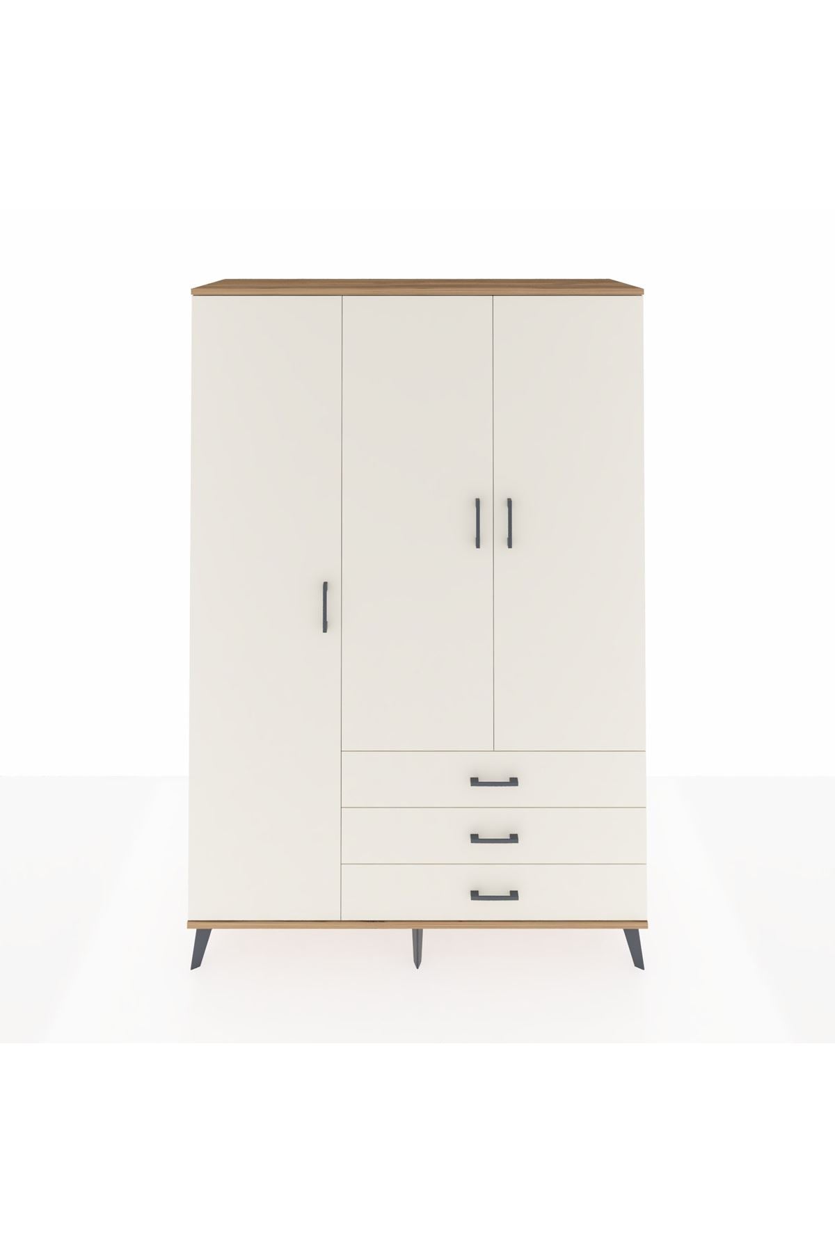 Hyperion Dolap 6 Raflı 3 Çekmeceli Tek Askılı 132x44x195 Çam-Aytaşı/Aytaşı