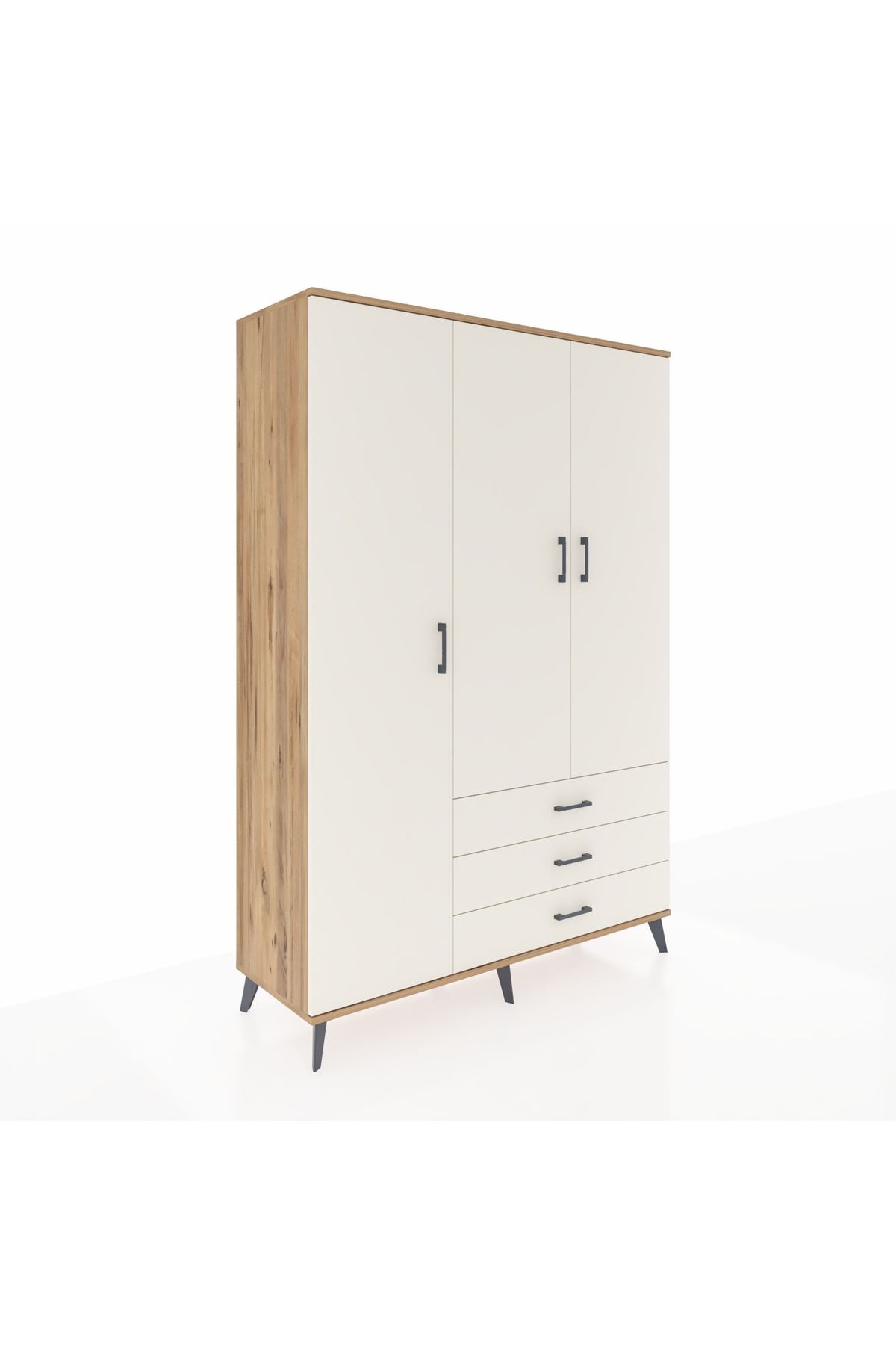 Hyperion Dolap 6 Raflı 3 Çekmeceli Tek Askılı 132x44x195 Çam-Aytaşı/Aytaşı