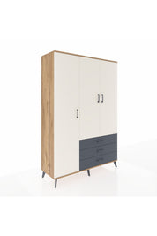 Hyperion Dolap 6 Raflı 3 Çekmeceli Tek Askılı 132x44x195 Çam-Aytaşı/Antrasit