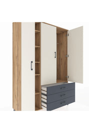 Hyperion Dolap 6 Raflı 3 Çekmeceli Tek Askılı 132x44x195 Çam-Aytaşı/Antrasit