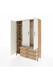 Hyperion Dolap 6 Raflı 3 Çekmeceli Tek Askılı 132x44x195 Çam-Aytaşı/Çam