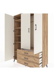Hyperion Dolap 6 Raflı 3 Çekmeceli Tek Askılı 132x44x195 Çam-Aytaşı/Çam