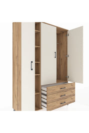 Hyperion Dolap 6 Raflı 3 Çekmeceli Tek Askılı 132x44x195 Çam-Aytaşı/Çam