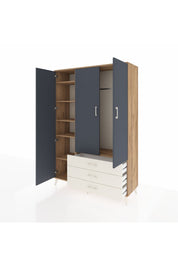 Hyperion Dolap 6 Raflı 3 Çekmeceli Tek Askılı 132x44x195 Çam-Antrasit/Aytaşı