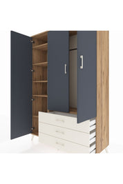 Hyperion Dolap 6 Raflı 3 Çekmeceli Tek Askılı 132x44x195 Çam-Antrasit/Aytaşı