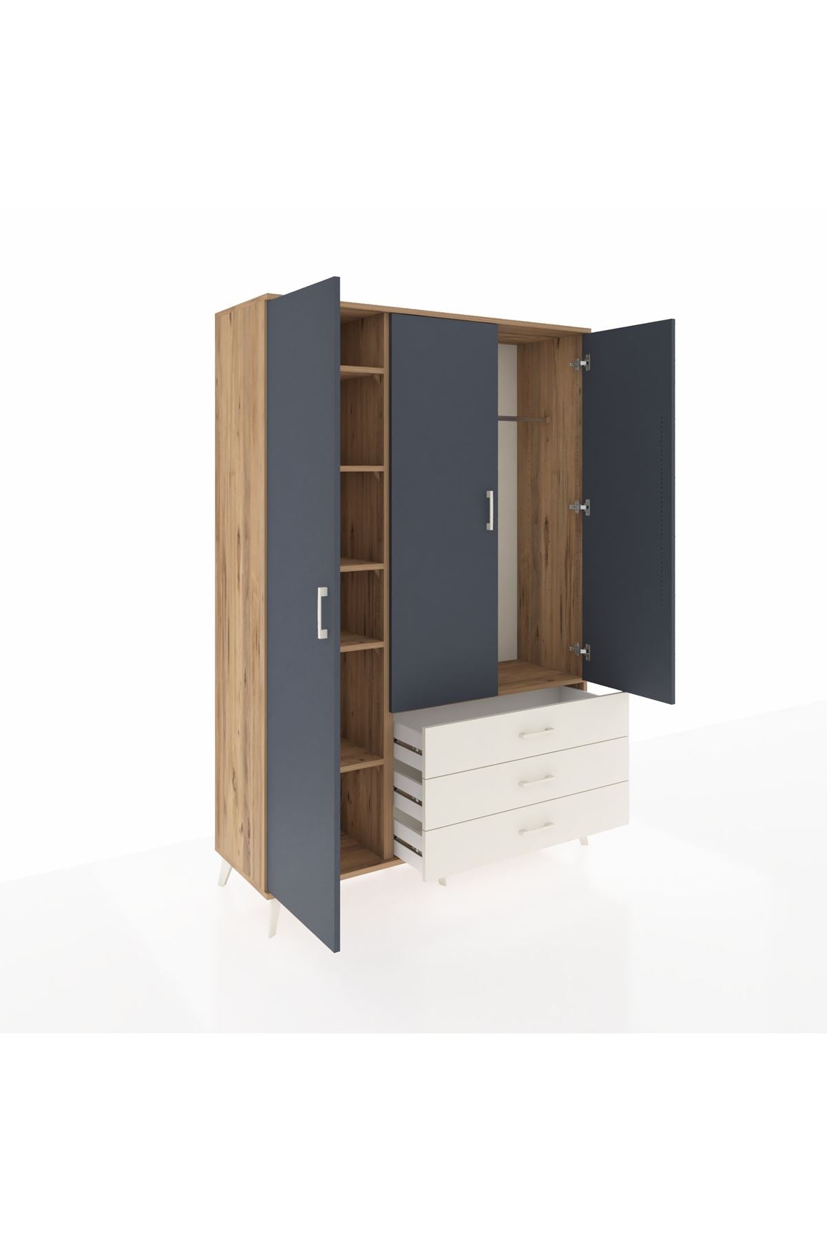 Hyperion Dolap 6 Raflı 3 Çekmeceli Tek Askılı 132x44x195 Çam-Antrasit/Aytaşı