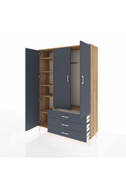 Hyperion Dolap 6 Raflı 3 Çekmeceli Tek Askılı 132x44x195 Çam-Antrasit/Antrasit