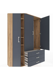 Hyperion Dolap 6 Raflı 3 Çekmeceli Tek Askılı 132x44x195 Çam-Antrasit/Antrasit