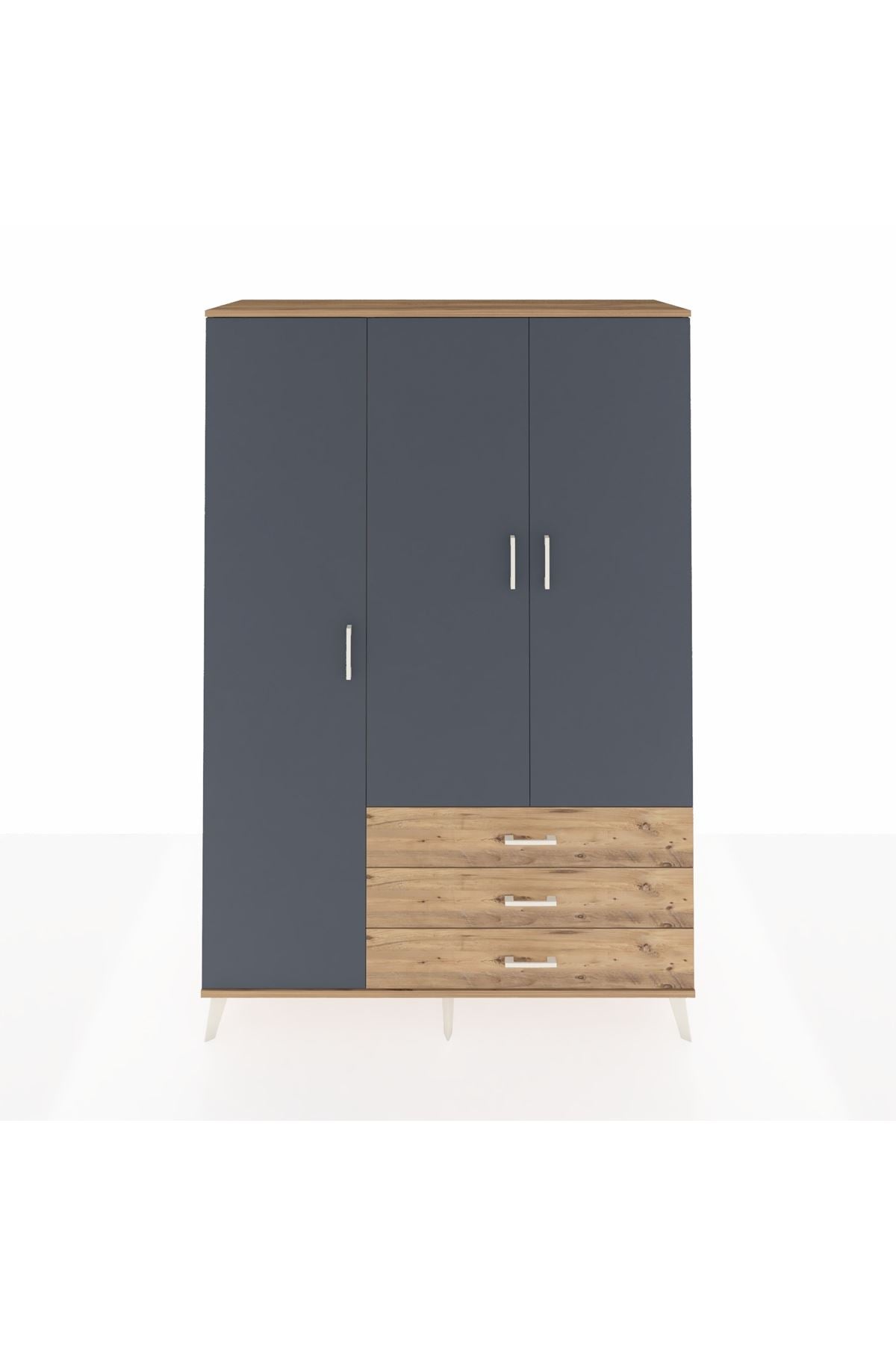 Hyperion Dolap 6 Raflı 3 Çekmeceli Tek Askılı 132x44x195 Çam-Antrasit/Çam