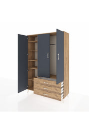 Hyperion Dolap 6 Raflı 3 Çekmeceli Tek Askılı 132x44x195 Çam-Antrasit/Çam