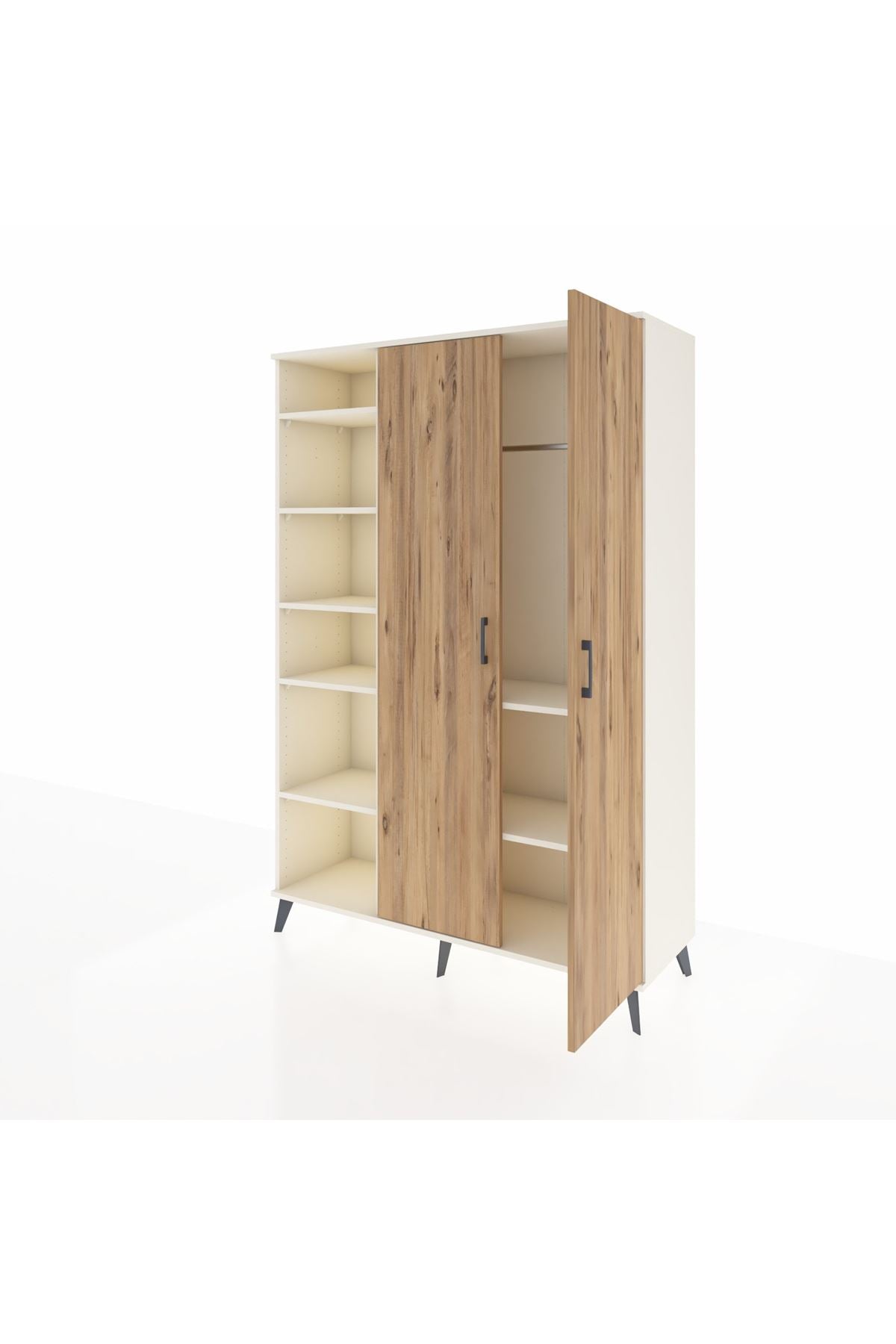 Hyperion Dolap 7 Raflı 2 Kapaklı Tek Askılı 132x44x195 Aytaşı-Çam/Aytaşı