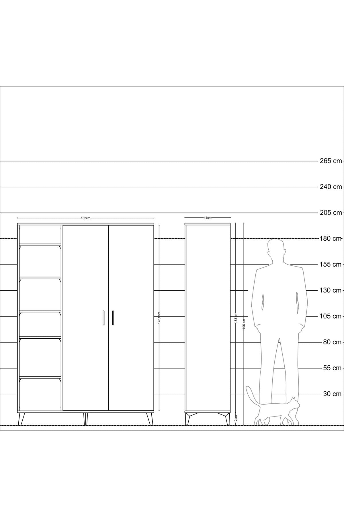 Hyperion Dolap 7 Raflı 2 Kapaklı Tek Askılı 132x44x195 Aytaşı-Çam/Aytaşı