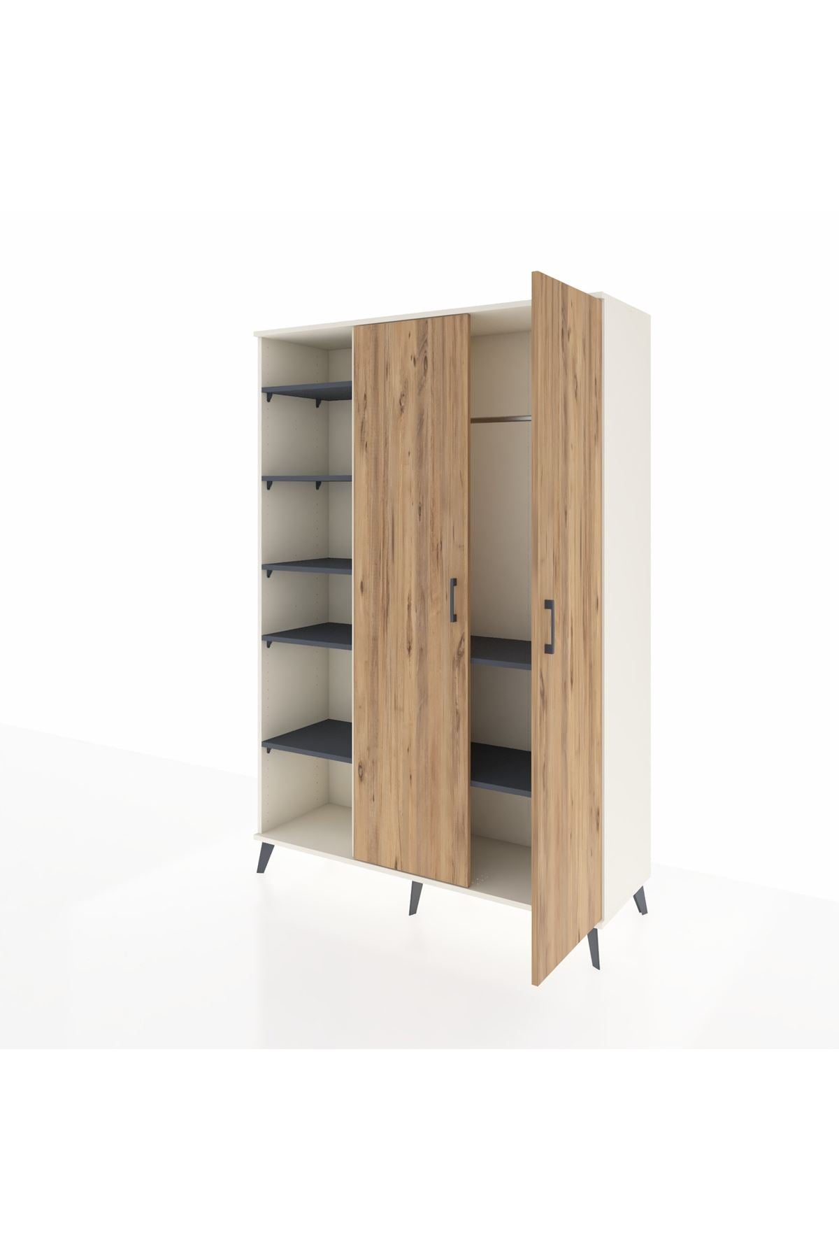 Hyperion Dolap 7 Raflı 2 Kapaklı Tek Askılı 132x44x195 Aytaşı-Çam/Antrasit