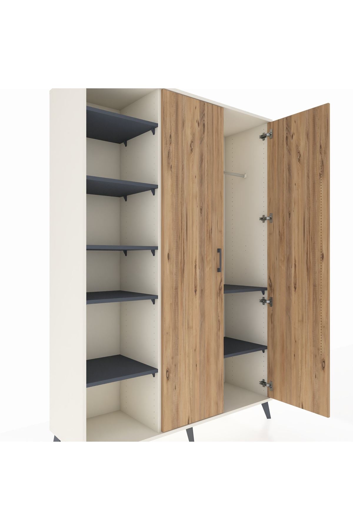 Hyperion Dolap 7 Raflı 2 Kapaklı Tek Askılı 132x44x195 Aytaşı-Çam/Antrasit