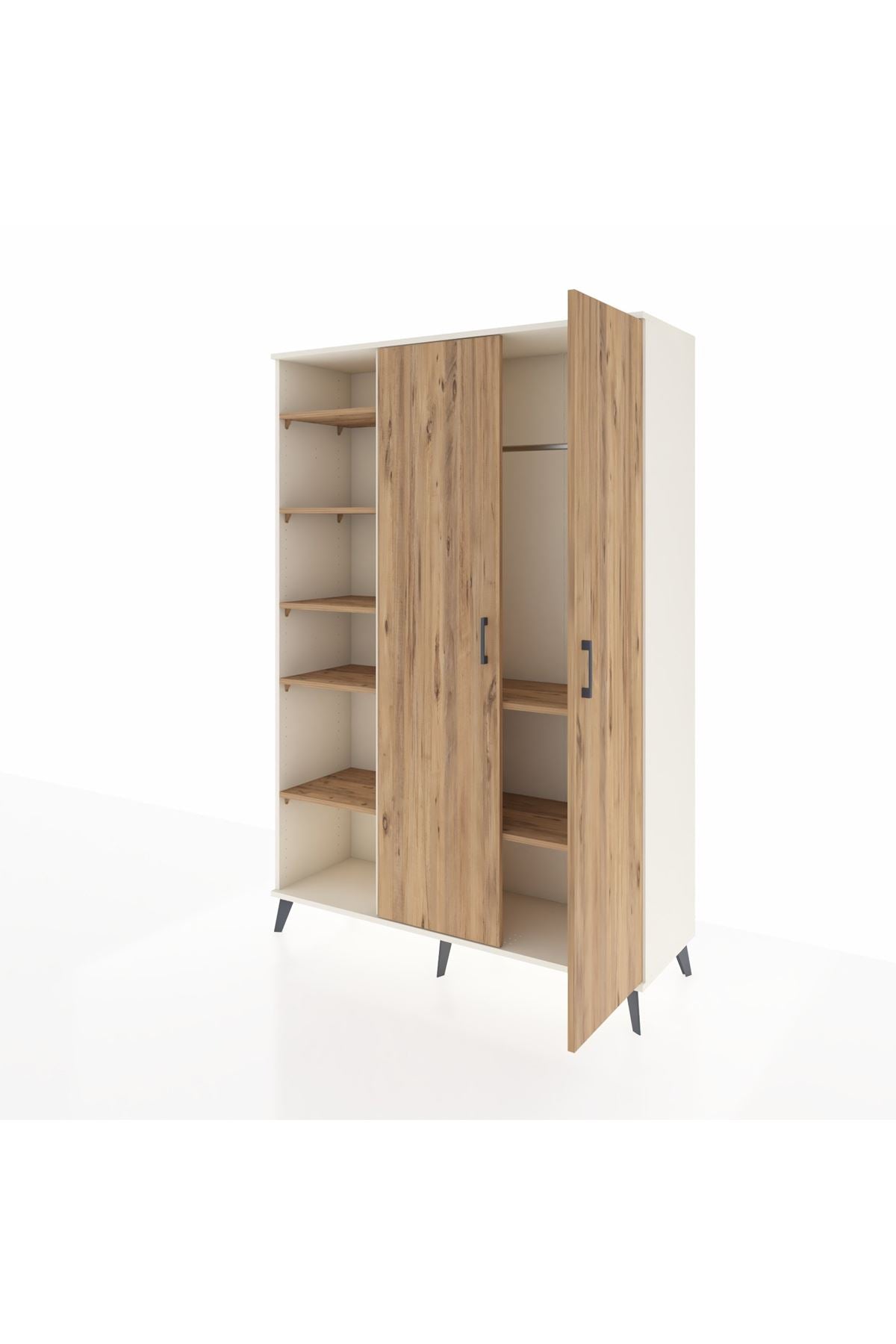 Hyperion Dolap 7 Raflı 2 Kapaklı Tek Askılı 132x44x195 Aytaşı-Çam/Çam